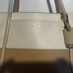 TUMI Women's Elegant Cream and Tan Tote
